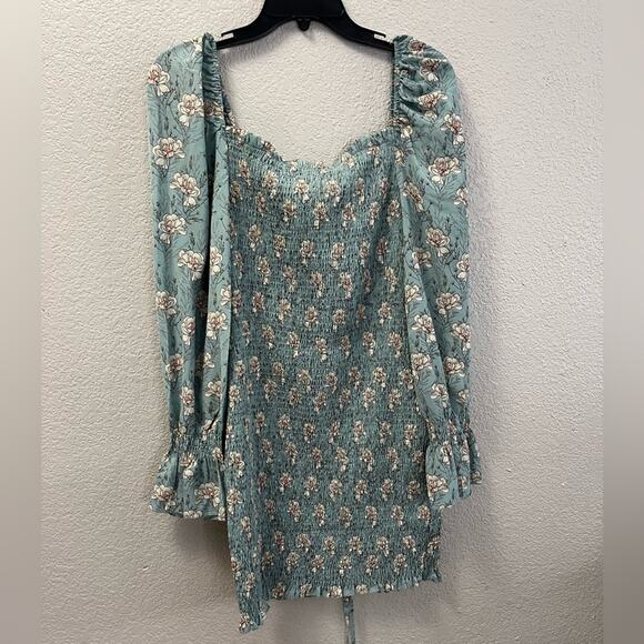 Blush Womens Light Blue Floral Mini Dress with Ruching Size XL - Picture 3 of 7